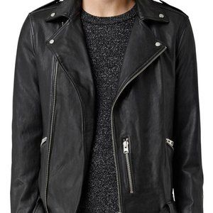 ALL SAINTS mens Kahawa Leather Motorcycle Black Jacket Size XS